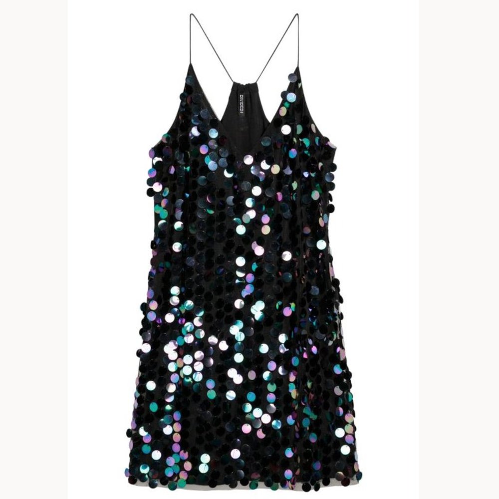 NWT H&M Black Sequined Spaghetti Strap Dress